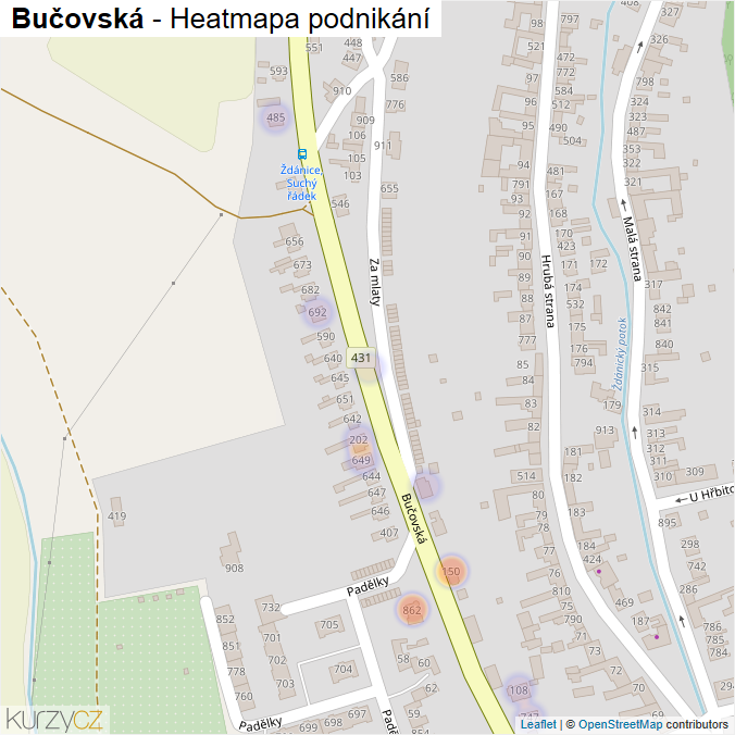 Mapa Bučovská - Firmy v ulici.