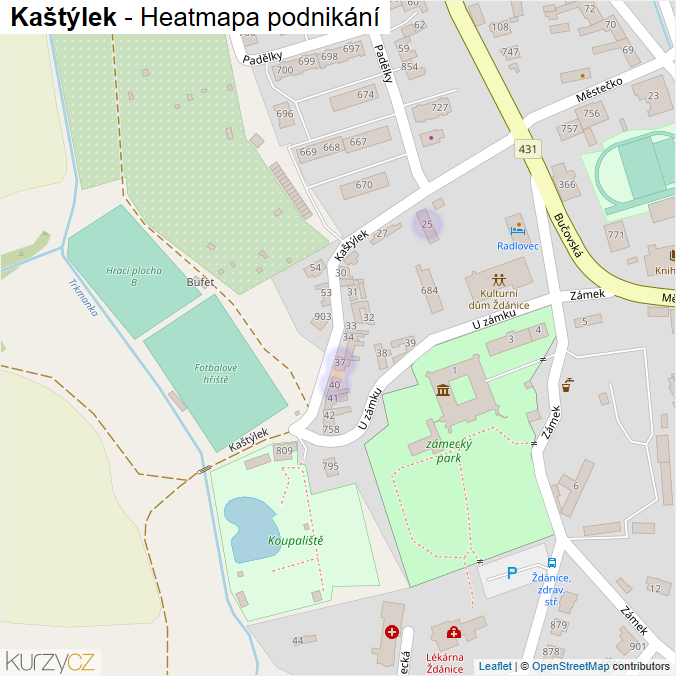 Mapa Kaštýlek - Firmy v ulici.