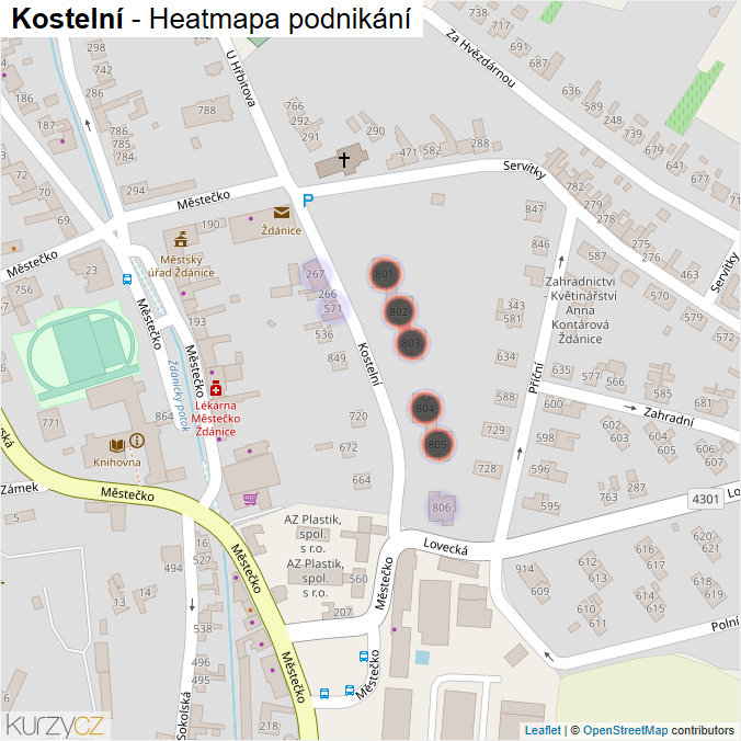 Mapa Kostelní - Firmy v ulici.