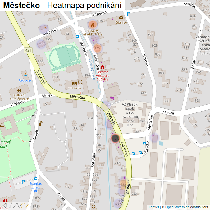 Mapa Městečko - Firmy v ulici.