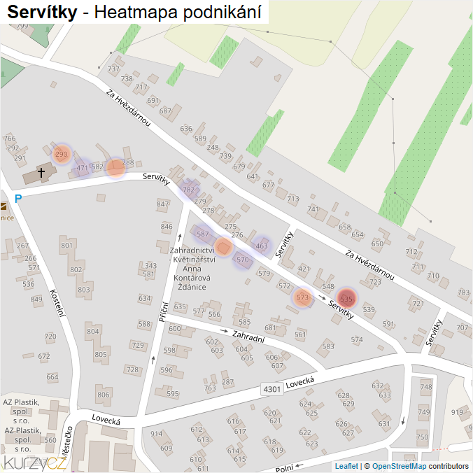 Mapa Servítky - Firmy v ulici.