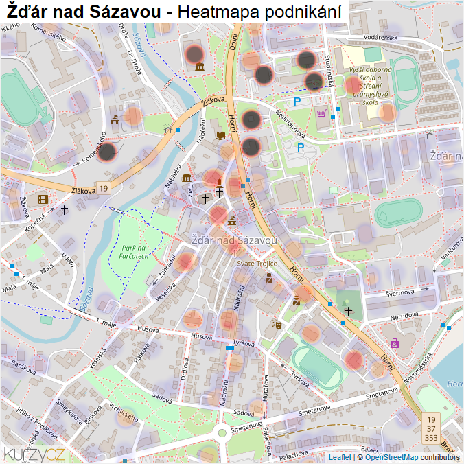 Mapa Žďár nad Sázavou - Firmy v obci.