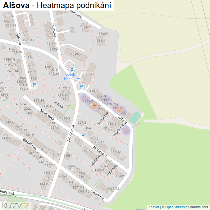 Mapa Alšova - Firmy v ulici.