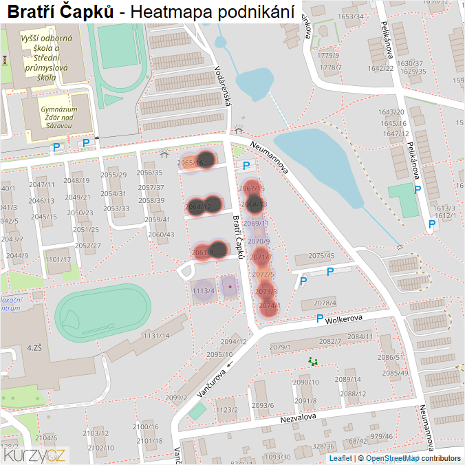 Mapa Bratří Čapků - Firmy v ulici.