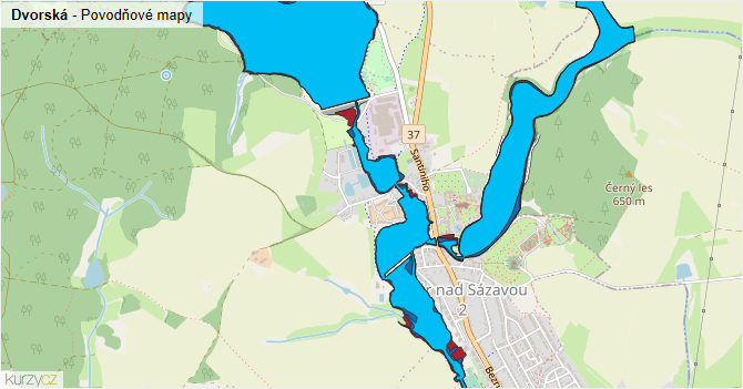 Dvorská - záplavové mapy stoleté vody