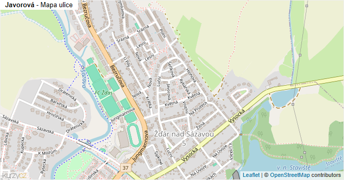 Javorová - mapa ulice