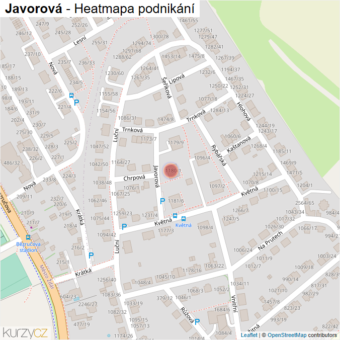 Mapa Javorová - Firmy v ulici.