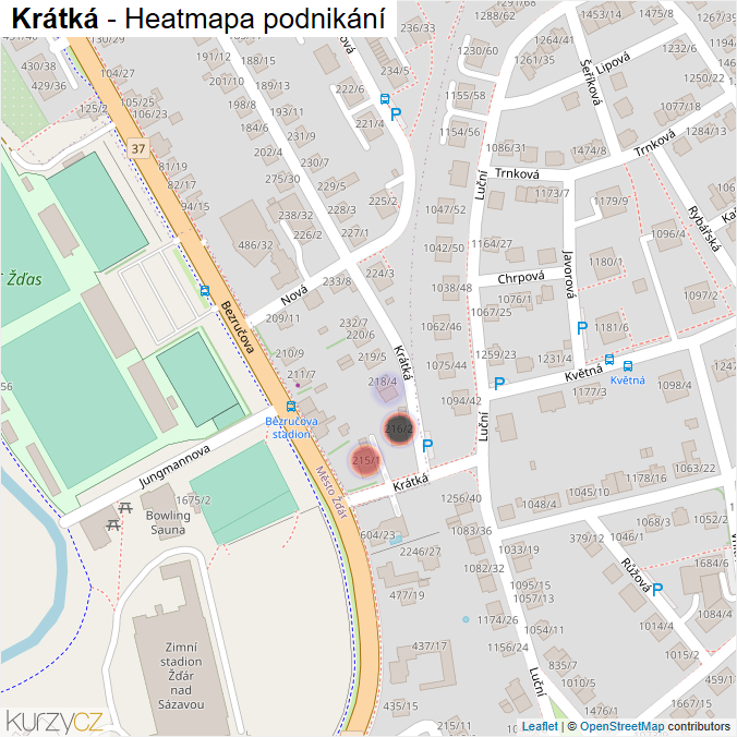 Mapa Krátká - Firmy v ulici.