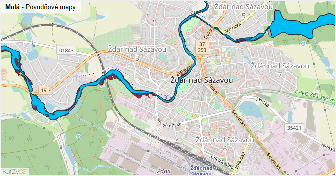 Malá - záplavové mapy stoleté vody