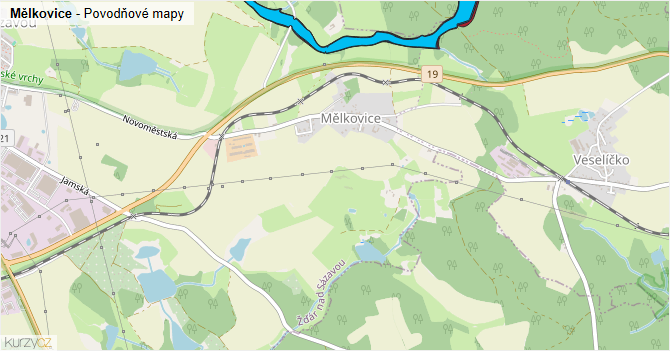 Mělkovice - záplavové mapy stoleté vody