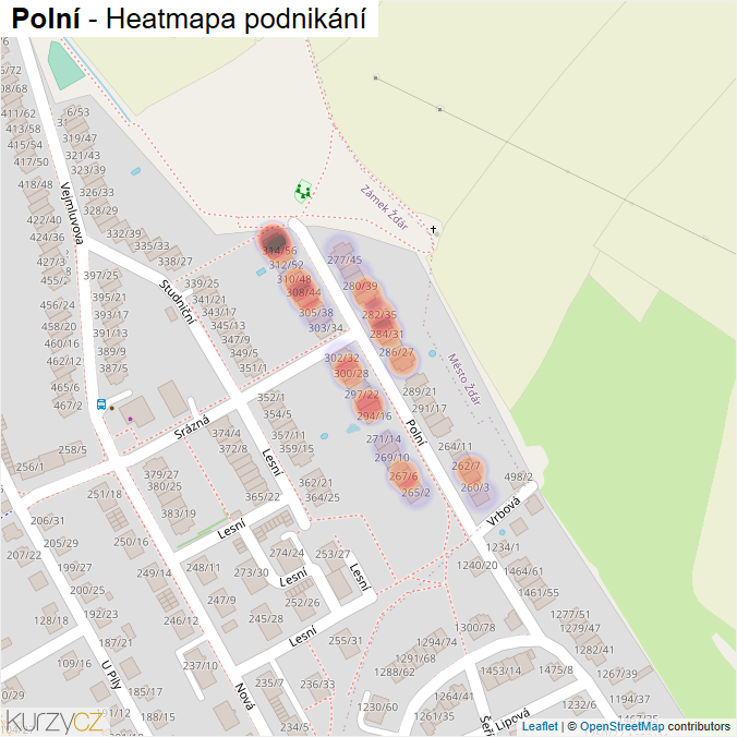 Mapa Polní - Firmy v ulici.