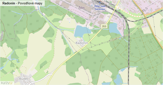 Radonín - záplavové mapy stoleté vody