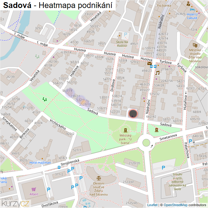 Mapa Sadová - Firmy v ulici.