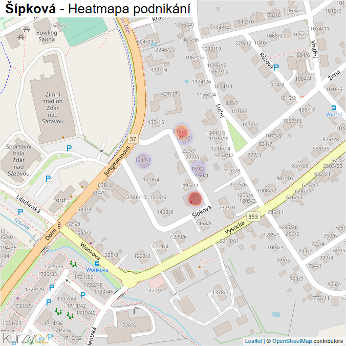 Mapa Šípková - Firmy v ulici.