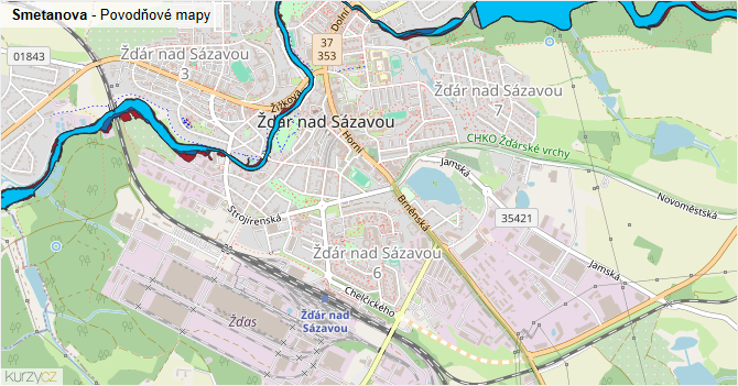 Smetanova - záplavové mapy stoleté vody