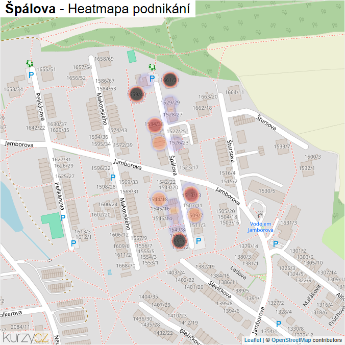 Mapa Špálova - Firmy v ulici.