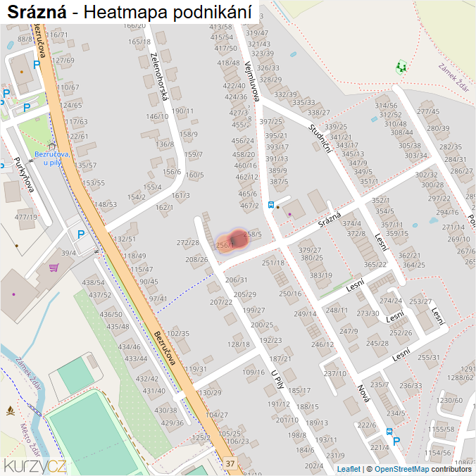 Mapa Srázná - Firmy v ulici.