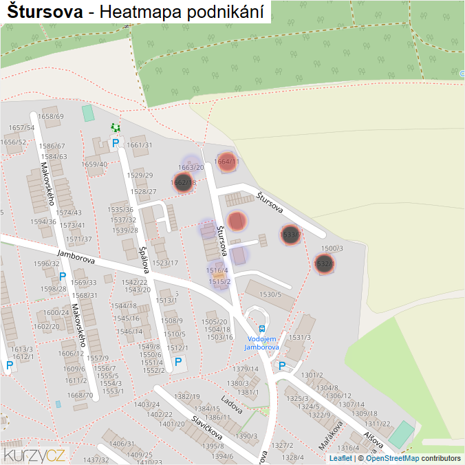 Mapa Štursova - Firmy v ulici.