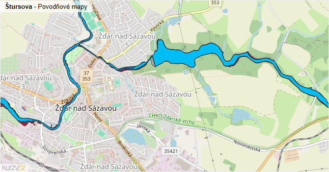 Štursova - záplavové mapy stoleté vody