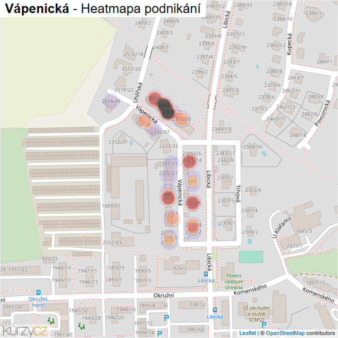 Mapa Vápenická - Firmy v ulici.