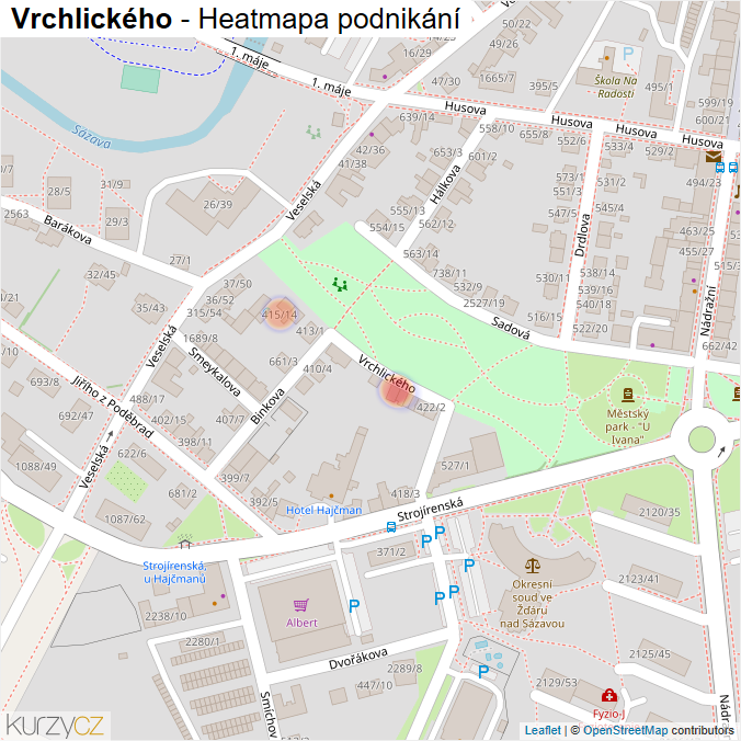 Mapa Vrchlického - Firmy v ulici.