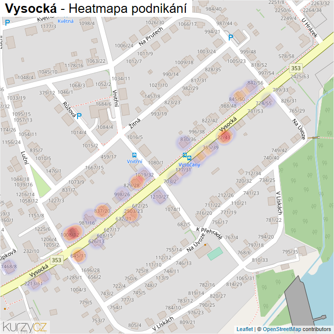 Mapa Vysocká - Firmy v ulici.