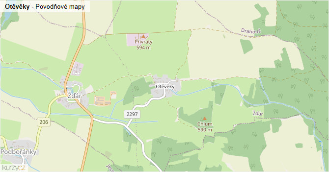 Otěvěky - záplavové mapy stoleté vody