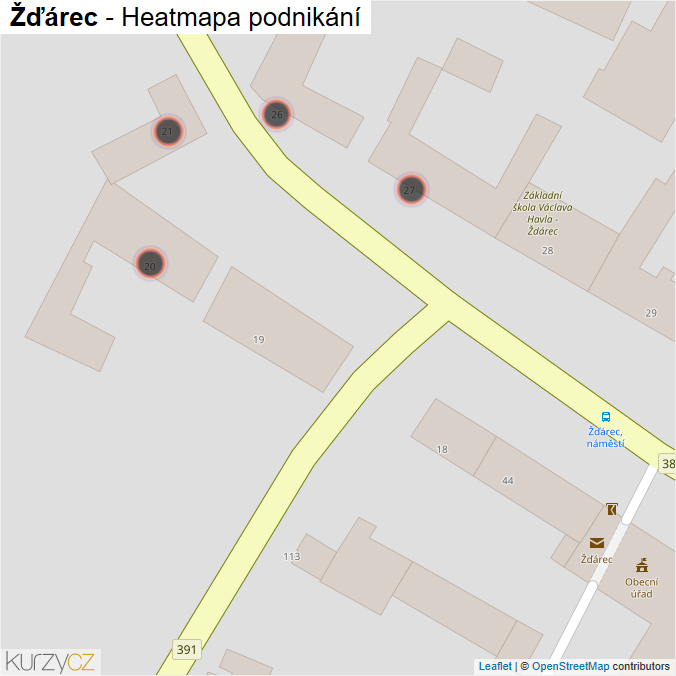 Mapa Žďárec - Firmy v obci.