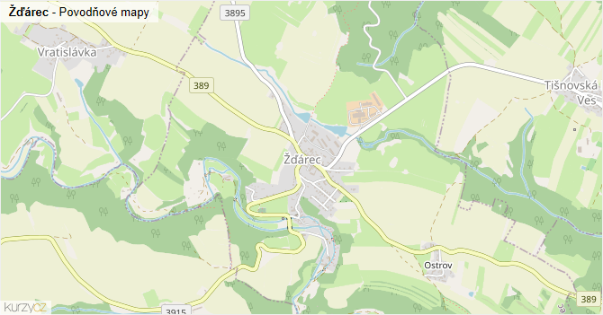 Žďárec - záplavové mapy stoleté vody