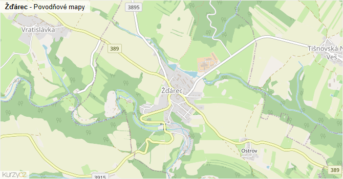 Žďárec - záplavové mapy stoleté vody