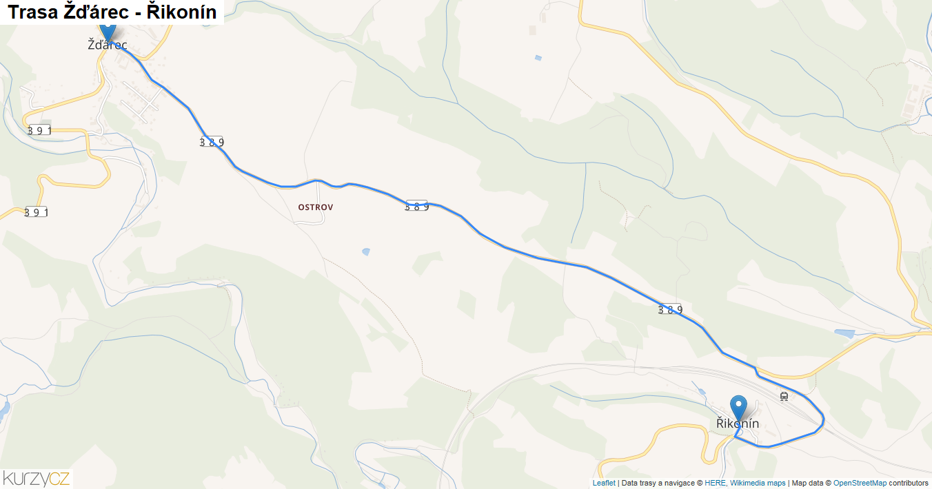 Žďárec-Řikonín, mapa trasy
