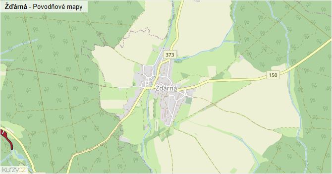 Žďárná - záplavové mapy stoleté vody