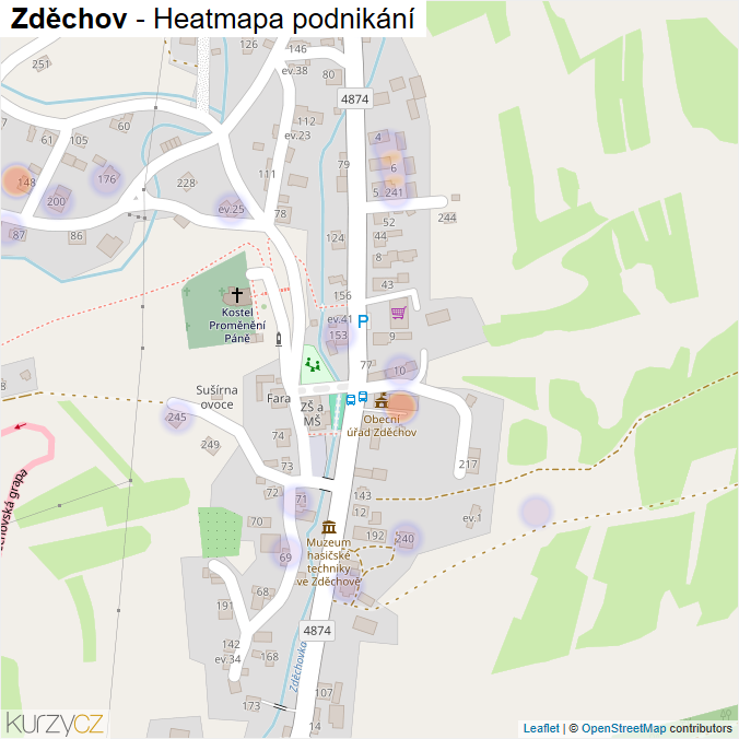Mapa Zděchov - Firmy v části obce.