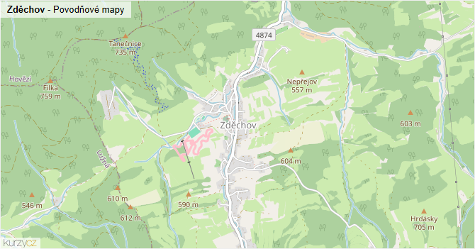 Zděchov - záplavové mapy stoleté vody