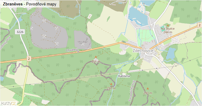Zbraněves - záplavové mapy stoleté vody