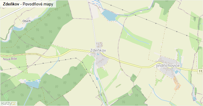 Zdeňkov - záplavové mapy stoleté vody