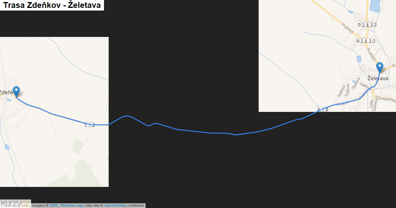 Zdeňkov-Želetava, mapa trasy