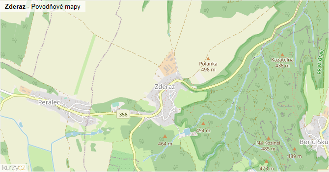 Zderaz - záplavové mapy stoleté vody