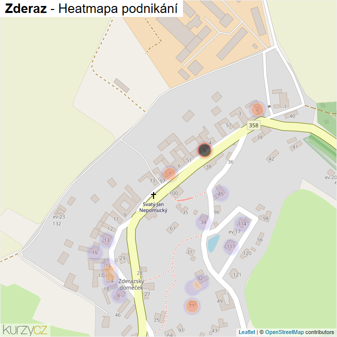 Mapa Zderaz - Firmy v části obce.