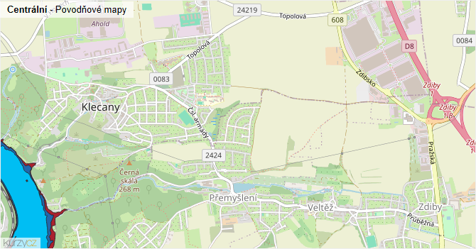 Centrální - záplavové mapy stoleté vody