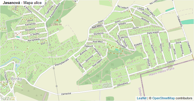 Jasanová - mapa ulice