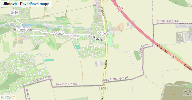 Jilmová - záplavové mapy stoleté vody