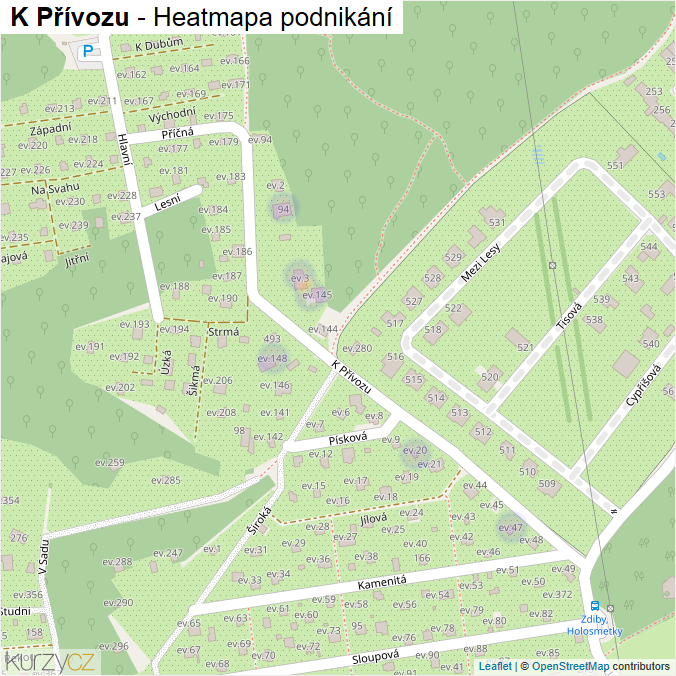 Mapa K Přívozu - Firmy v ulici.