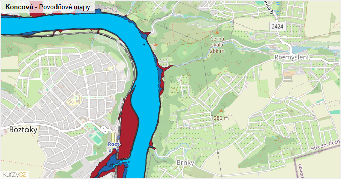 Koncová - záplavové mapy stoleté vody