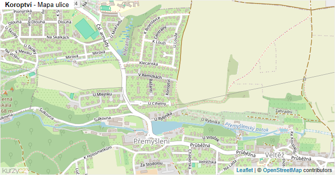 Koroptví - mapa ulice