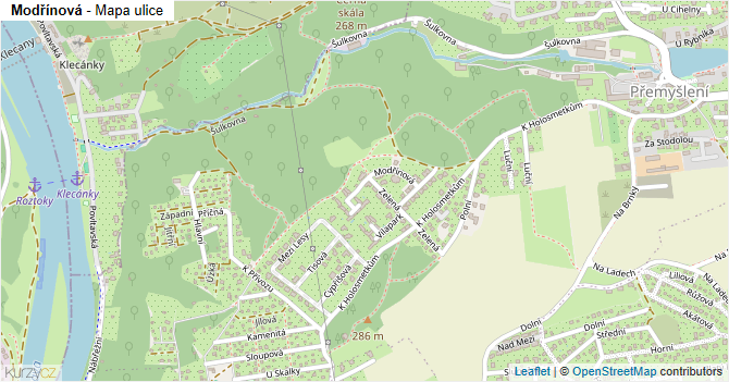 Modřínová - mapa ulice
