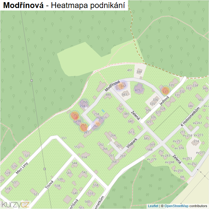 Mapa Modřínová - Firmy v ulici.