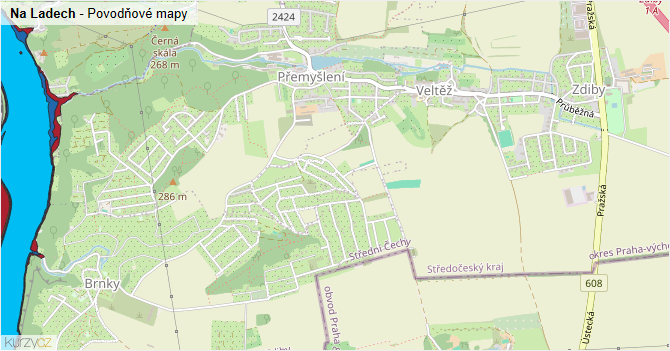 Na Ladech - záplavové mapy stoleté vody