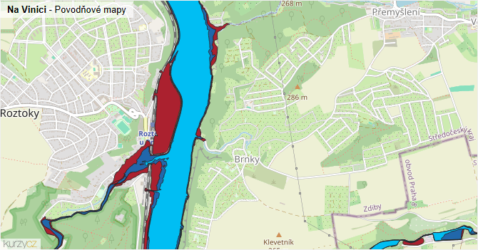 Na Vinici - záplavové mapy stoleté vody