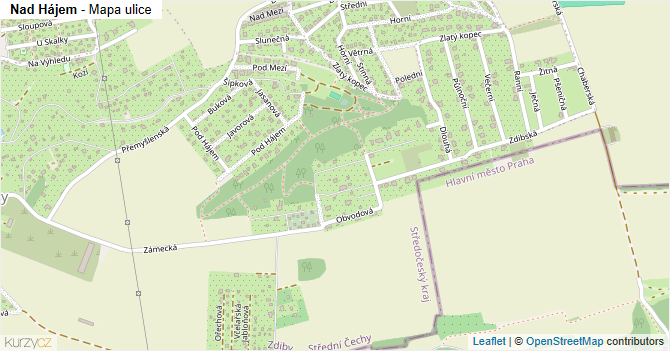 Nad Hájem - mapa ulice